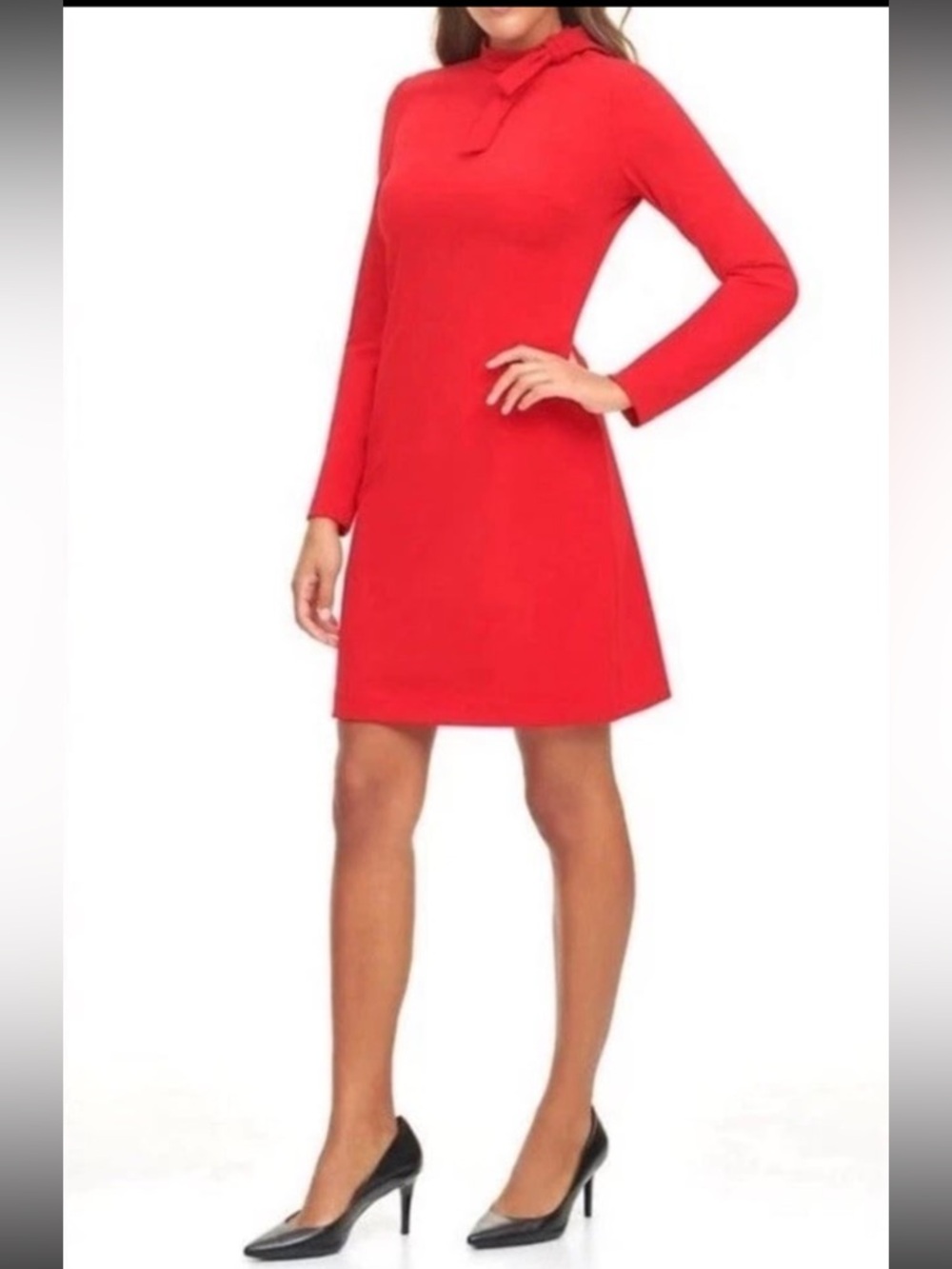 Calvin Klein Red Bow Neck Sheath Dress Long Sleeve Knee Length Career Size 8 NWT